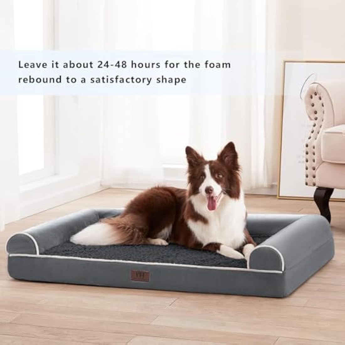 WESTERN HOME Dog Beds Large Washable,Soft Orthopedic Dog Beds with Removable Washable Cover with U-Shape Bolster Dark Grey,91 x 68 x 16.5 cm