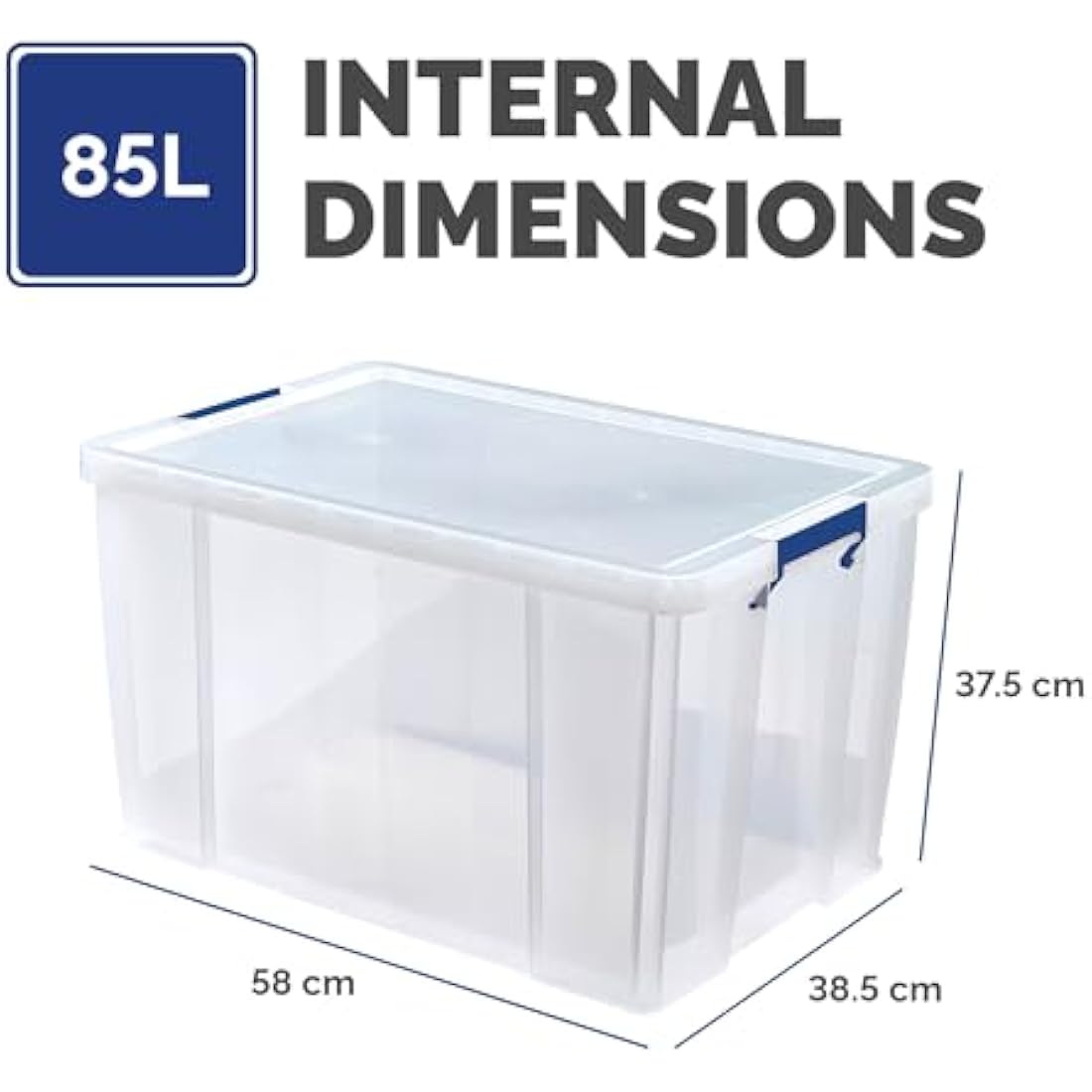 BANKERS BOX 85L Plastic Storage Boxes with Lids. ProStore Super Strong Stackable Plastic Storage Boxes (37.5 x 58 x 38.5cm), Made in the UK, Clear