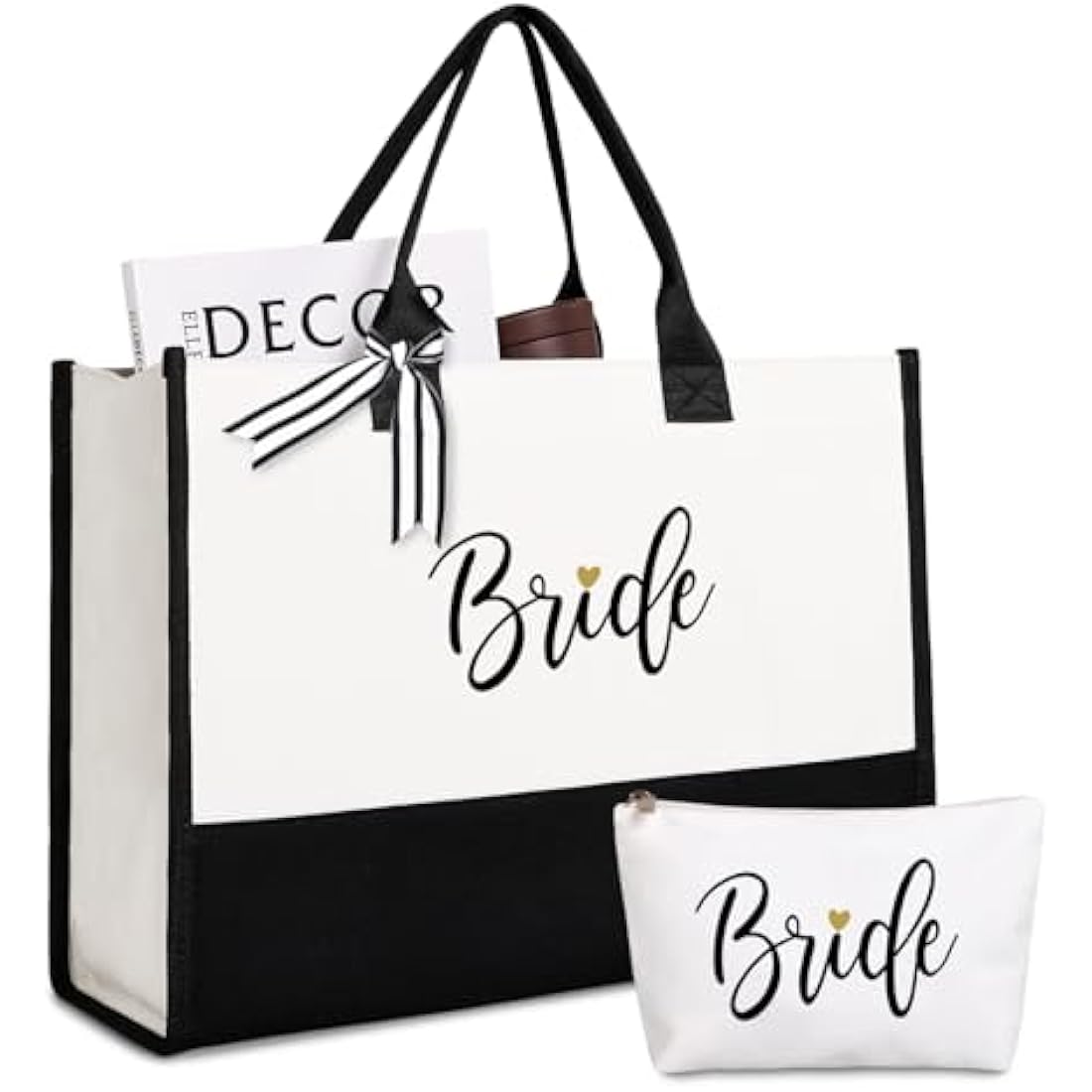 Lamyba Bride Bag with Makeup Bag and Reinforced Bottom, Bridal Shower Gifts - Black and White