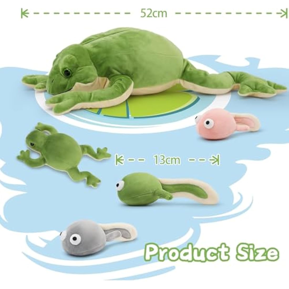 MorisMos Mummy Frog Teddy with 4 Baby Tadpole inside Toys, Cuddly Realistic Green Toad Stuffed Animals, Large Lifelike Frog Plush Soft Toy for Children Girls Boys Birthday Presents 52cm