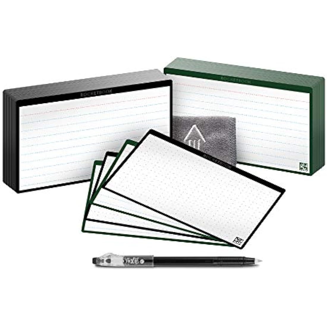 ROCKETBOOK Cloud Cards - Reusable Index Note Cards with 1 Pilot FriXion ColorStick Pen & 1 Microfiber Cloth Included - Single Set of 80