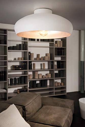 Eglo Mogano Vintage Flush Ceiling Light, Industrial Design White and Silver Steel Ceiling Lamp, Living Room, Kitchen, Hallway Lighting, E27 Socket