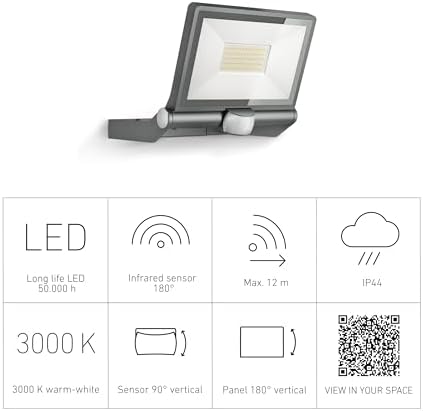 Steinel LED Outdoor Floodlight XLED ONE XL S Anthracite, 180° Motion Detector, 42.6 W, 4200 lm, Warm White, Aluminium