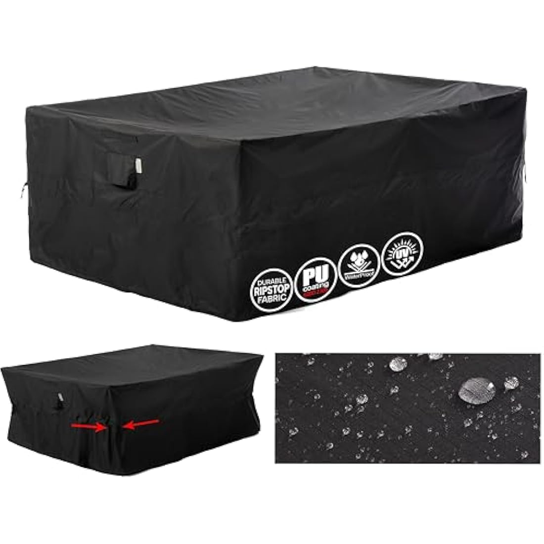 F&J Outdoors Garden Furniture Covers Heavy Duty UV Resistant Tear Resistant Outdoor Table Cover Waterproof Windproof Sectional Sofa Large Garden Furniture Cover, Black, 274x208x84cm