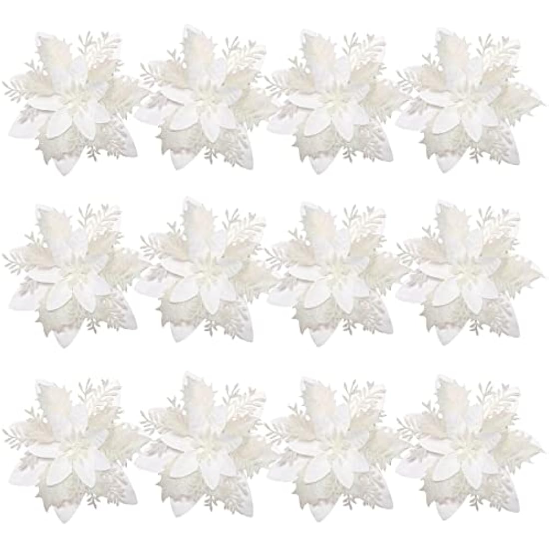 Toyvian Poinsettia Artificial Poinsettia Christmas Decorations Glitter Christmas Tree Flowers Decorations Novetly Artificial Chritstmas Flowers for Xmas Tree Decorations with Clips