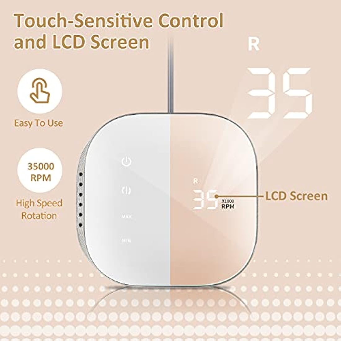 Madenia Professional Electric Nail Drill Machine with LCD Touch Screen, 35000 RPM Efile Nail File Drill for Arylic Gel Nails, E File Kit for Salon Home Manicure Use, Pink
