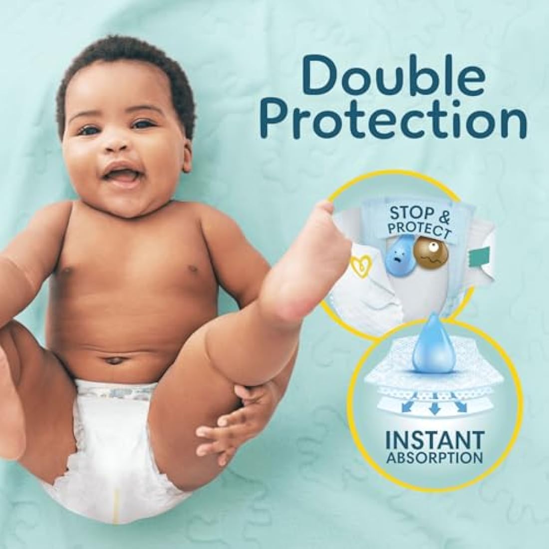 Pampers Premium Protection New Baby Size 1, 180 Nappies, 2kg-5kg, Monthly Pack + Pampers Harmonie Aqua Baby Wipes 1 pack of 10 Wipes