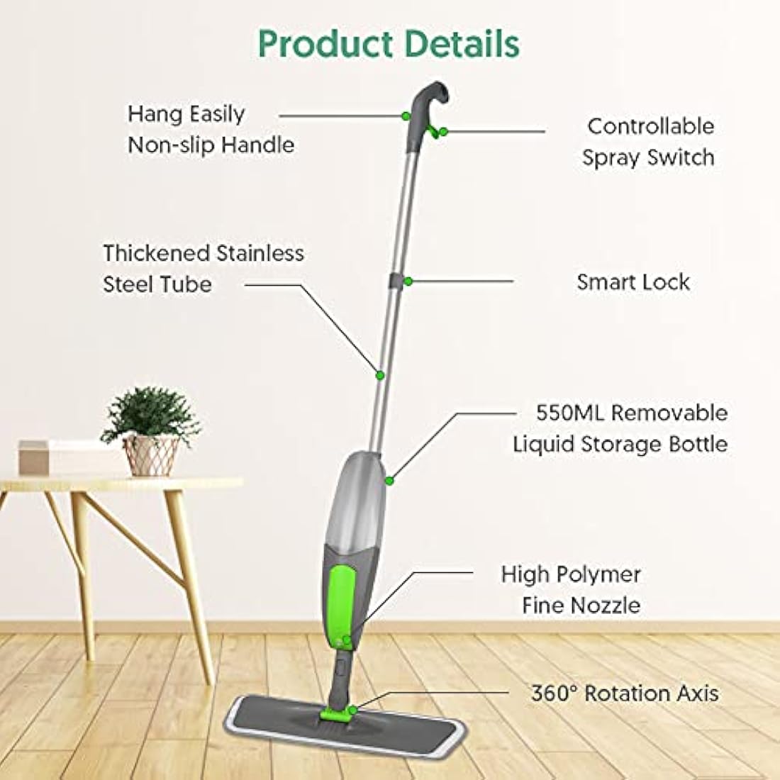 Spray Mop for Floor Cleaning, ILAVCOOL Microfiber Floor Mop with 3 Reusable Pads 550ML Refillable Bottle for Cleaning Laminate, Tile, Wood, Hardwood