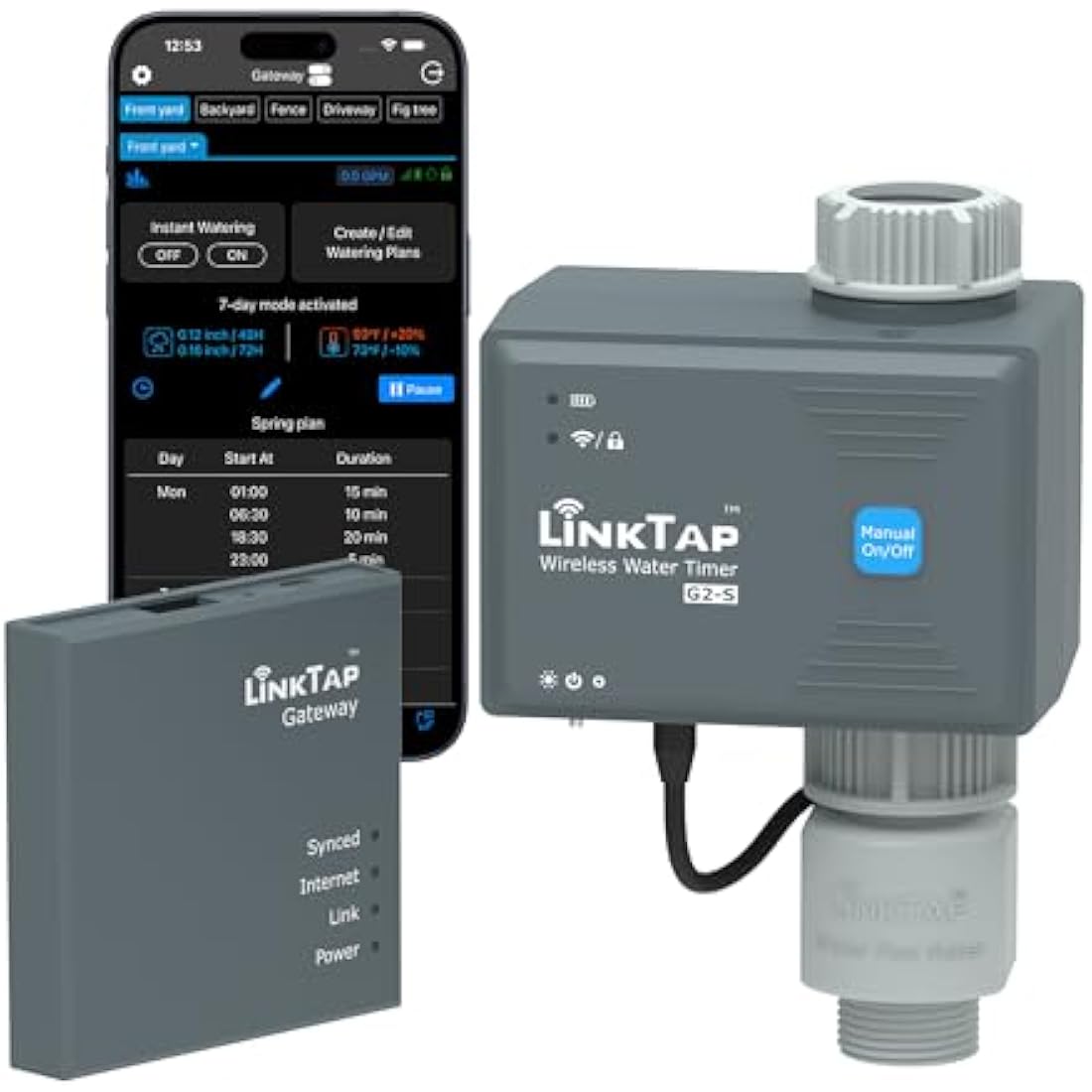 LinkTap G2S Wireless Water Timer & Gateway, Smart Hose Timer for Garden, Weather Adaptive, Wider Range Than WiFi, Real-Time Fault Detection & Notification, IP66, 2-Year Battery Life, 2-Year Warranty