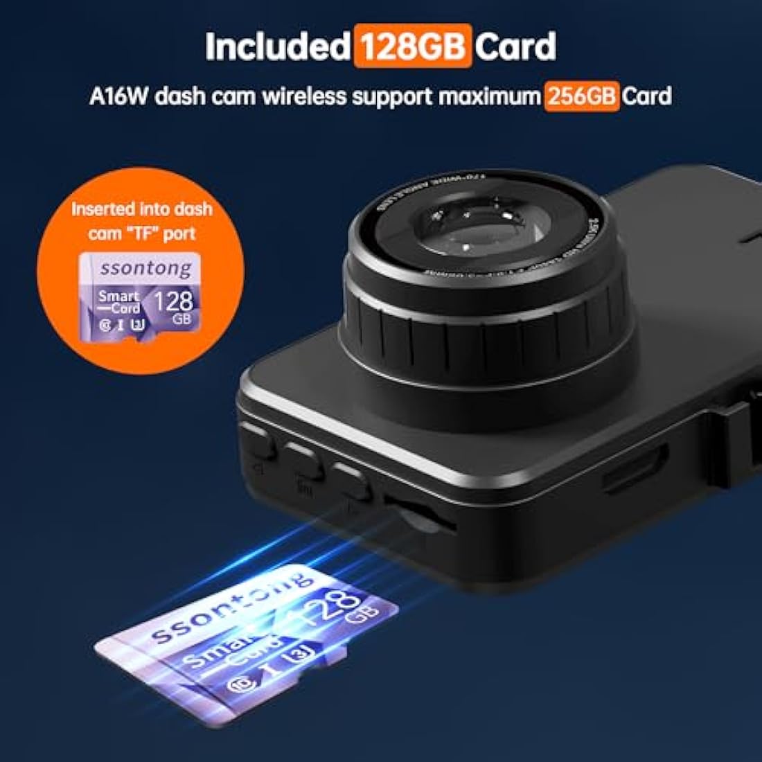 Dash Cam WiFi, Car Camera Dash Cam with 128GB Card Dashcam 2.5K QHD 1440P Dashcam Front, Dash Cameras W/APP, Night Vision, 170° Wide Angle, G-sensor, Parking Monitor for Cars, Max Support 256G