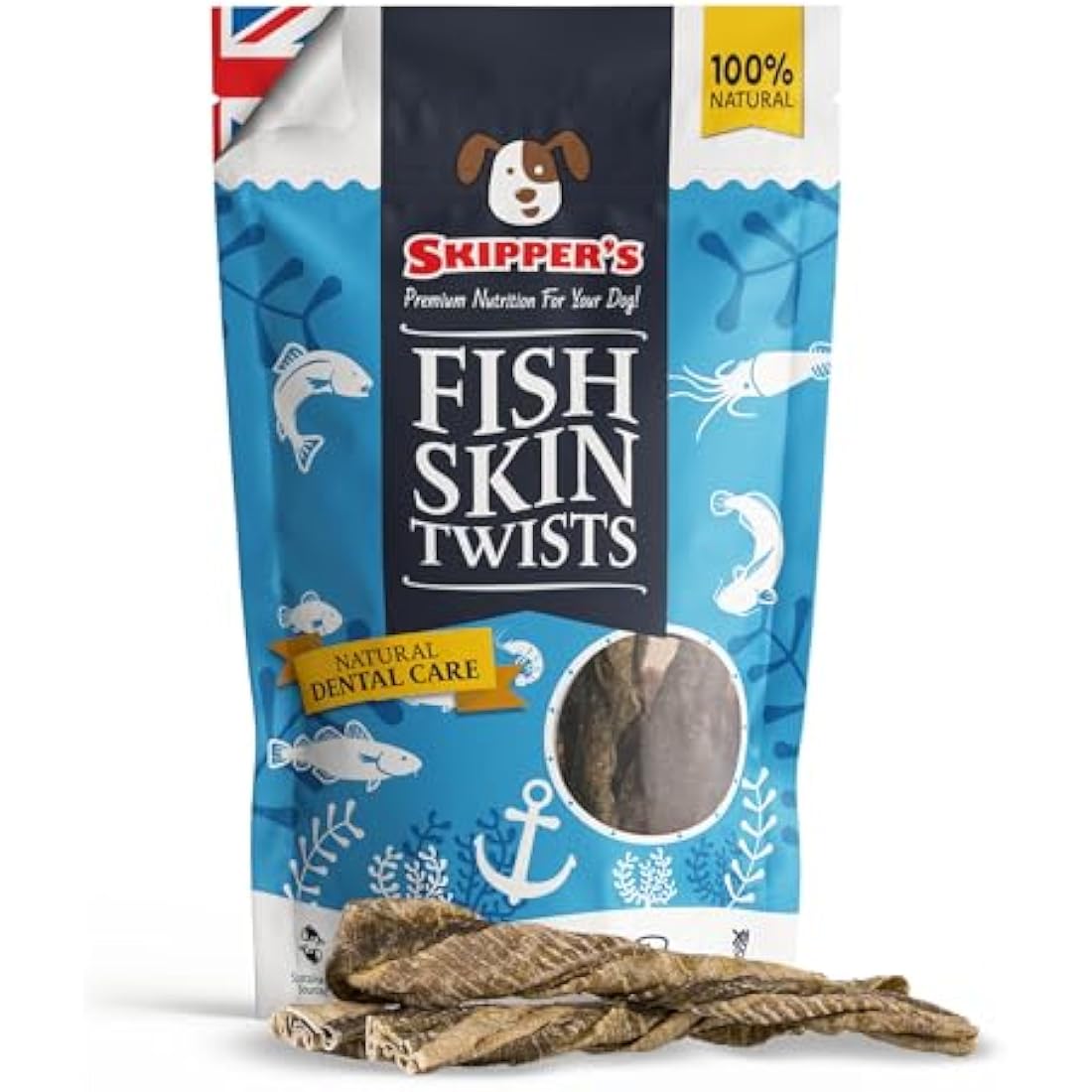 SKIPPER'S Fish Skin Twists Dog Chews for Teeth - Handmade & Gently Air- Dried - Healthy & Natural Dog Dental Sticks Long Lasting - Hypoallergenic & Grain Free (Regular, 1kg)