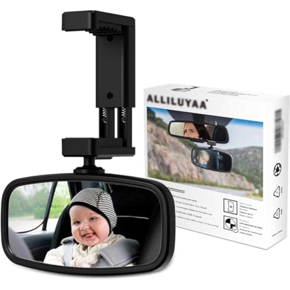 Car Mirror Baby Rear View, 360° Rotatable Rear View Mirror, Spring-Loaded Mounting, Glass Mirror, Car Seat Mirrorfor Rear Seat Safety (12.9 * 6.5cm)