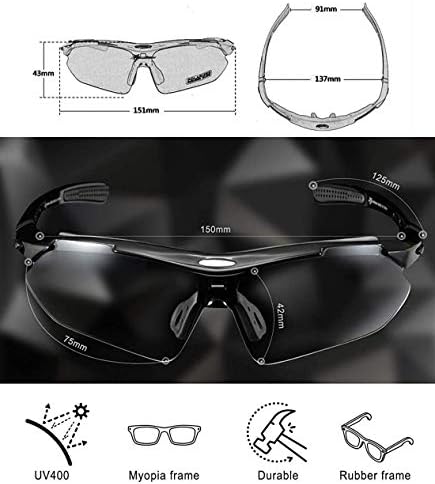 ROCKBROS Polarized Cycling Sunglasses for Men Women Sports Sunglasses UV Protection Cycling Glasses with 5 Interchangeable Lenses Bike Goggles TR90 Unbreakable Frame