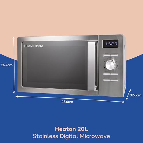 Russell Hobbs Stainless Steel Digital Microwave 20 Litre 800W Solo Digital with 5 Power Levels, Defrost Function & Easy Clean, 60 Minute Timer, 8