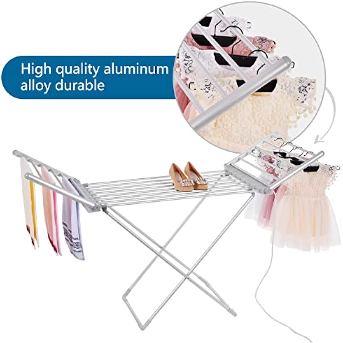 Rainberg Electric heated folding clothes dryer, 230w Energy-Efficient 18 rails and 2 Heated Wings indoor airer, wet laundry drying rack. (Heated Rack)