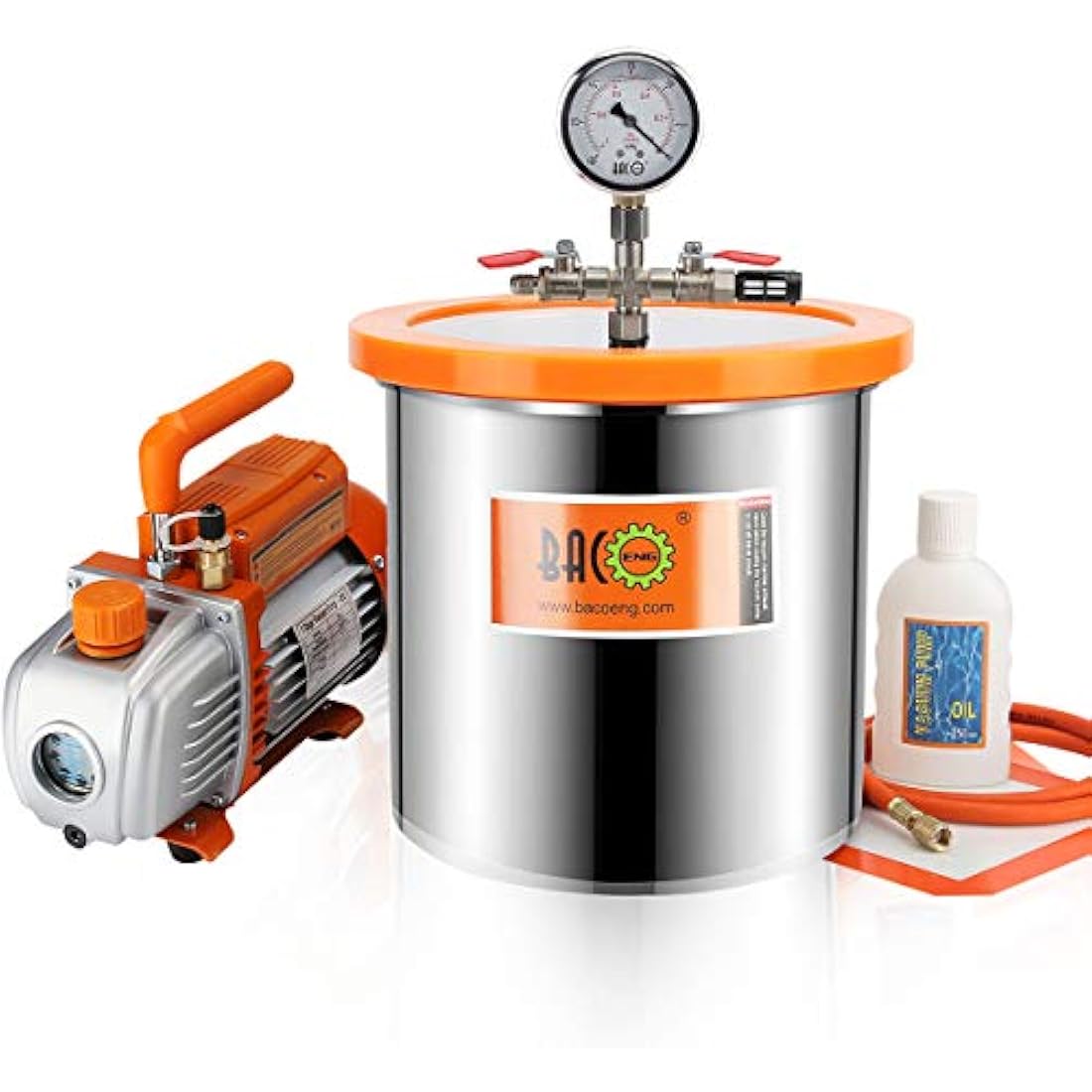 BACOENG 12 Liters Vacuum Chamber Kit with 3 CFM Single Stage Vacuum Pump, 3 Pin UK Plug