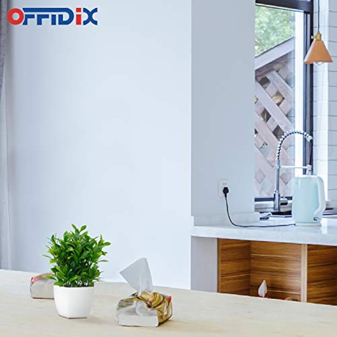 OFFIDIX Artificial Plants Mini Plastic Eucalyptus with Square Vase for Office desk, Home Faux Plastic Plants Fake Plant with Plastic Pots for Home Decoration