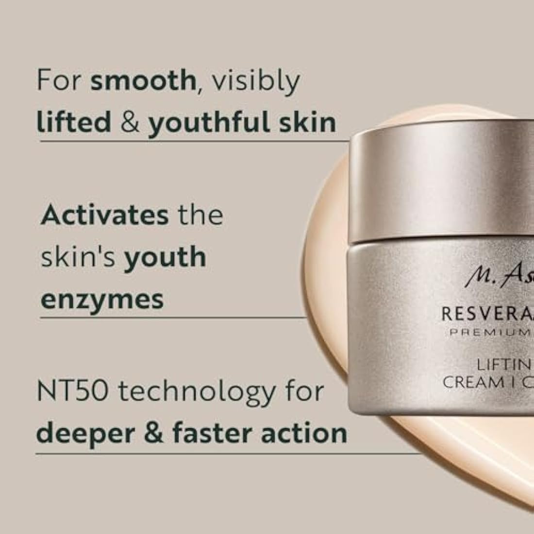 M. Asam Resveratrol Premium Lifting Cream (50ml) - Anti-Aging Face Moisturiser, Resveratrol Day and Night Cream, Hydrating Skin Care with Peptides, Vegan Face Cream