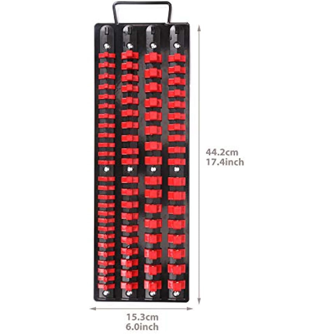 CASOMAN 80-Piece Portable Socket Organizer Tray, 1/4-Inch, 3/8-Inch, 1/2-Inch Tool Trays, Heavy Duty Socket Organizers Rack, Black Rails with Red Socket Holders