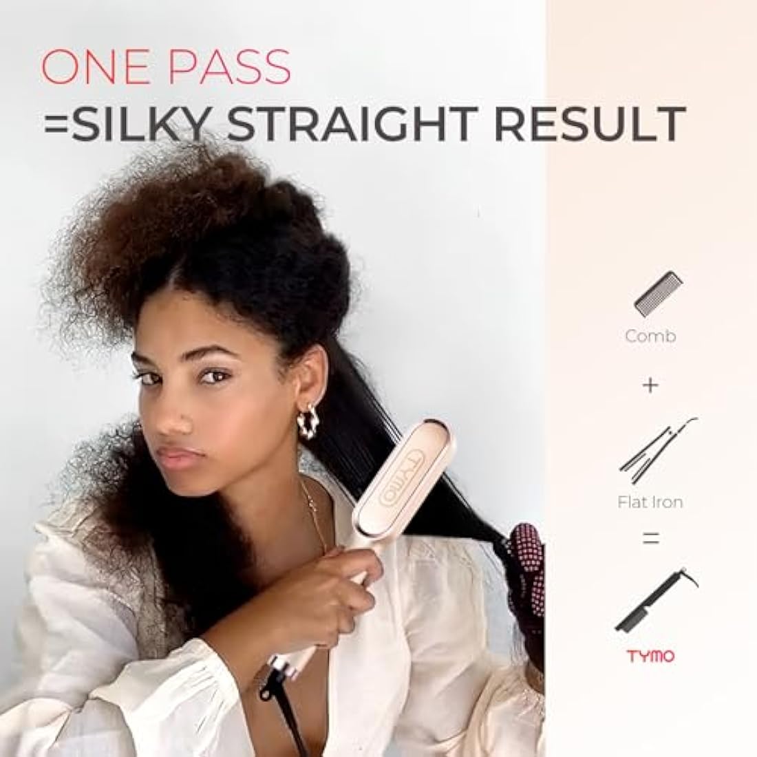 TYMO Hair Straightener Brush UK, Flat Iron and Hair Brush 2-in-1, Anti-Scald, Fast Heating, 5 Temp Settings (130℃-210℃), Professional Salon at Home, Wider Comb for Even Straightening, Peach