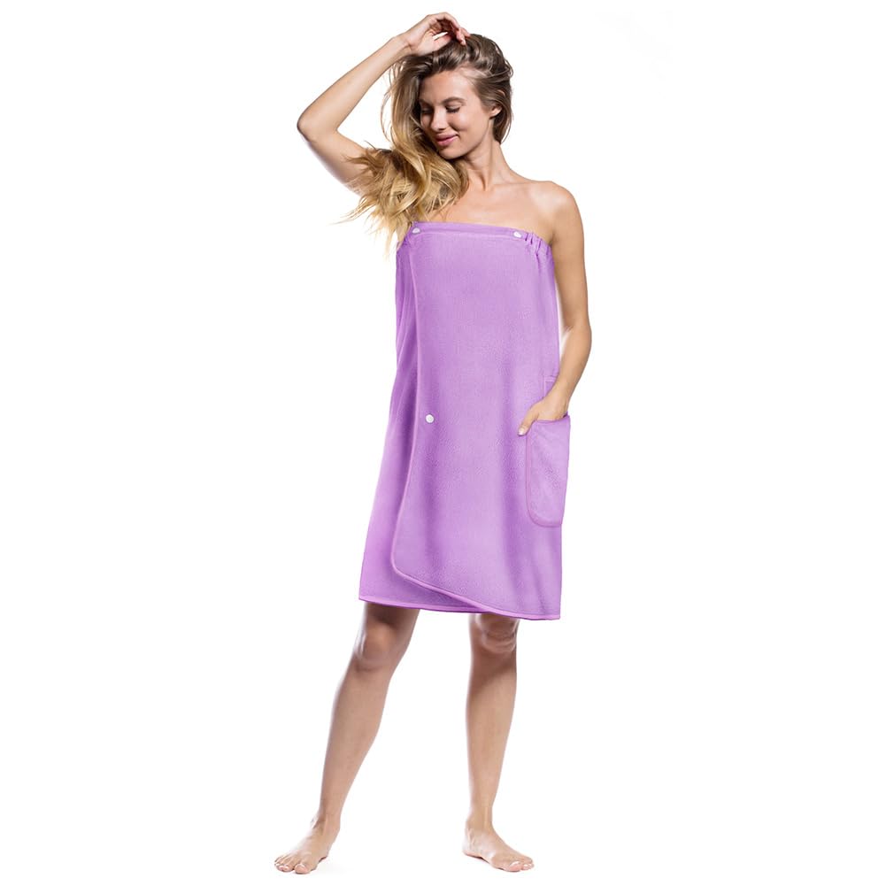 Aomig Women's Medium Purple 80*140cm Microfiber Bath Towel Body Wrap Robe with Adjustable Snap Closure