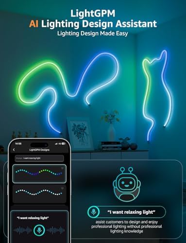 Lepro N1 AI Smart Rainbow Neon Light Strip 10M, 96 LEDs/M, Works with Alexa and Google Home, Music Sync, AI Lighting Design Assistant, IP65 LED Rope Light, MagicColor LED Lights, App & Voice Control