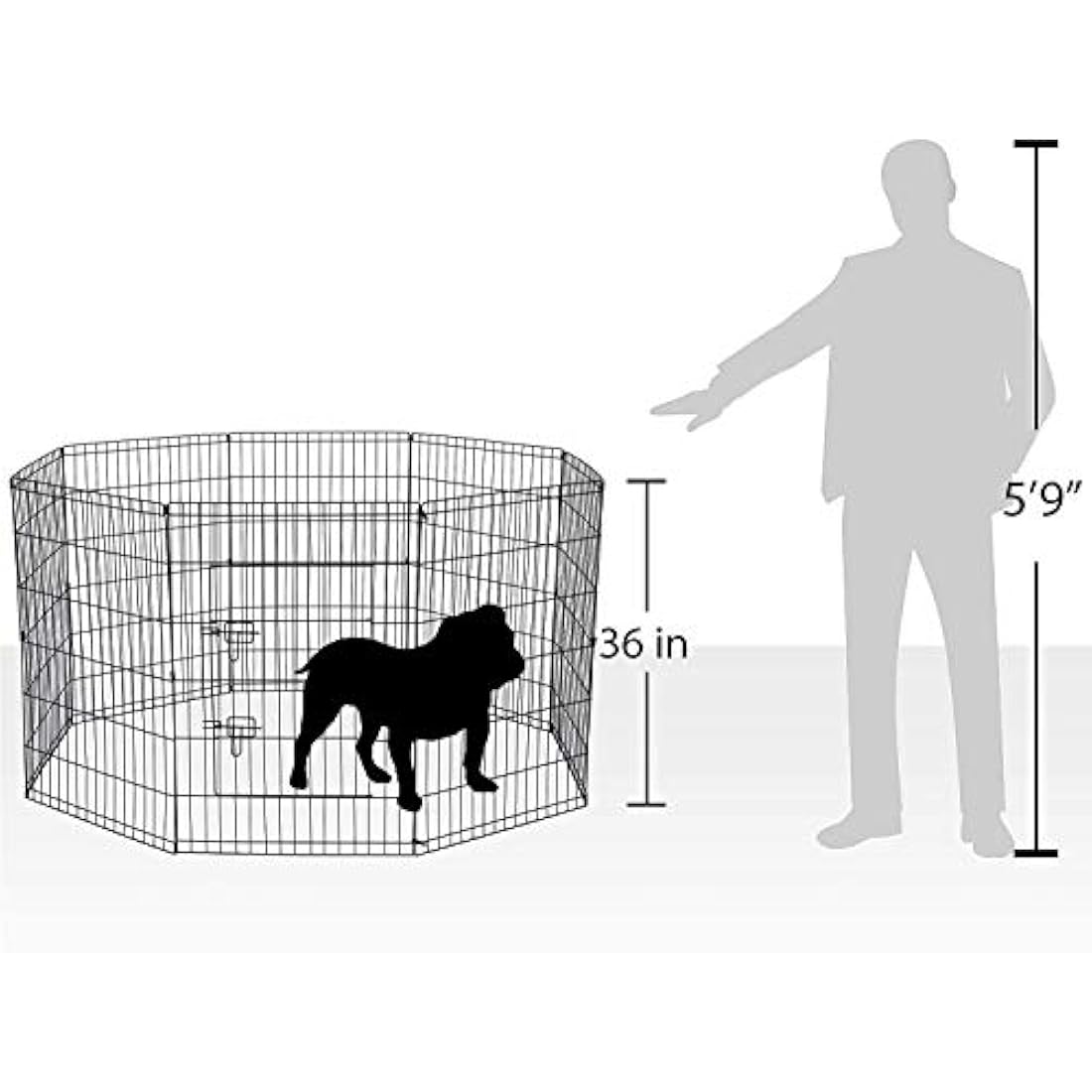 UNDERDOG 8 Panel Playpen Suitable for Dogs/Puppies/Cats & Rabbits foldable ideal for Indoor/Outdoor use puppy play pen (91cm, Black)