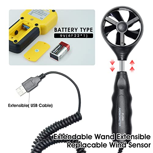 LYCEBELL LC-856A Pro Anemometer with Telescopic Sensor, Wind Speed Meter, Wind Velocity Airflow CFM Meter with Data Storage Back Light LCD for HVAC