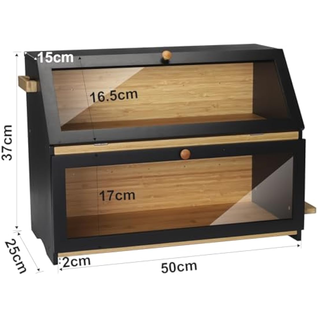 Leader Accessories Double Decker Bamboo Bread Bin 2-Layer Bread Box Large Capacity Bread Storage for Kitchen 19.7"x9.8"x14.5" Black