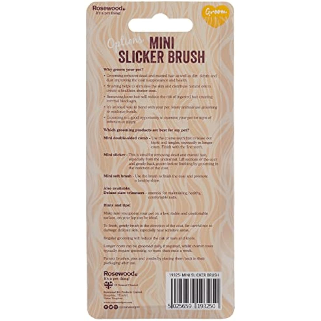 Rosewood Options Mini Slicker Brush for Small Animals, Gentle Brush, Ideal for Rabbits & Guinea Pigs, Black/Purple