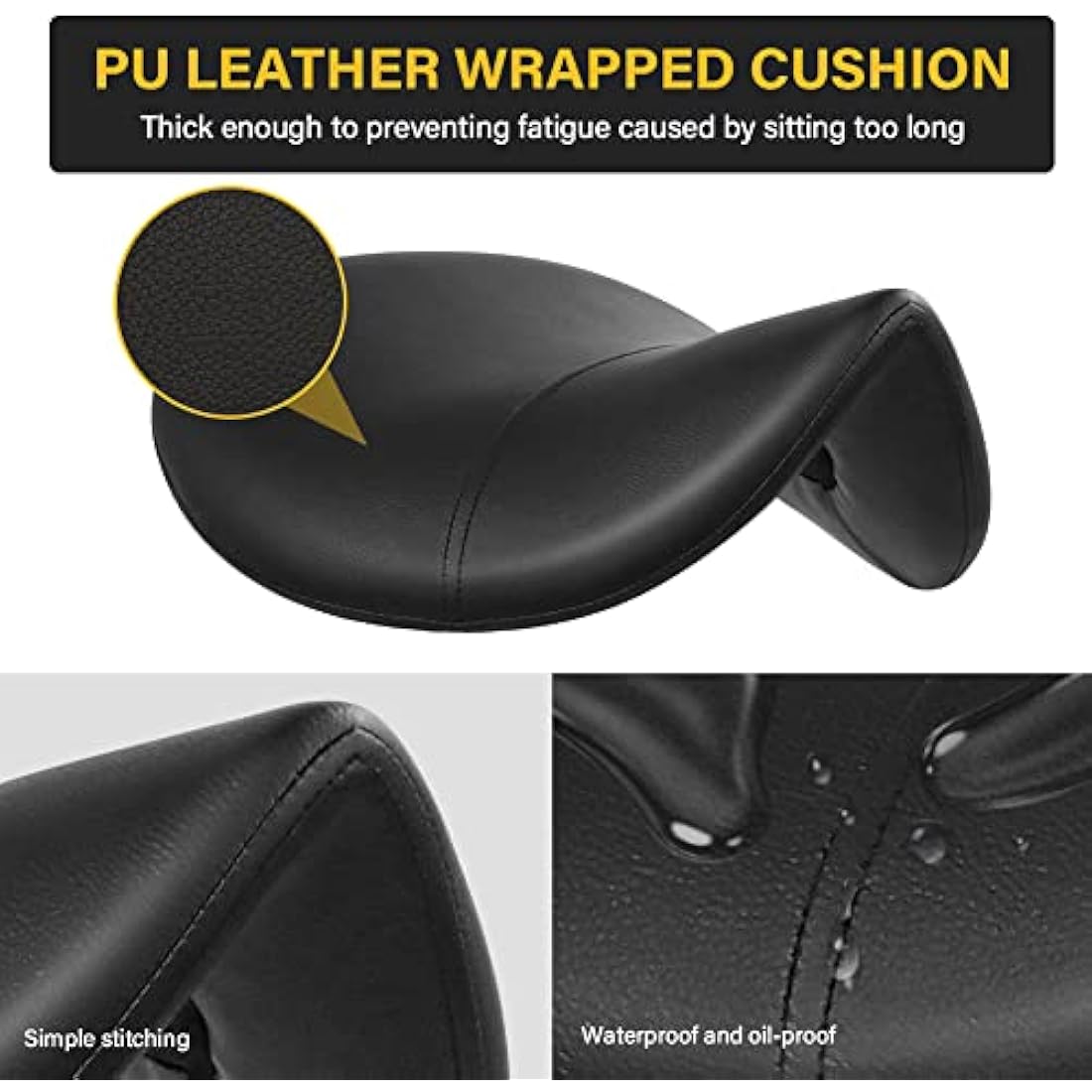 WKWKER Saddle Stool On Wheels Swivel Adjustable Thick Leather Seat Beauty Chair For Kitchen Drafting Lab Office Massage Black