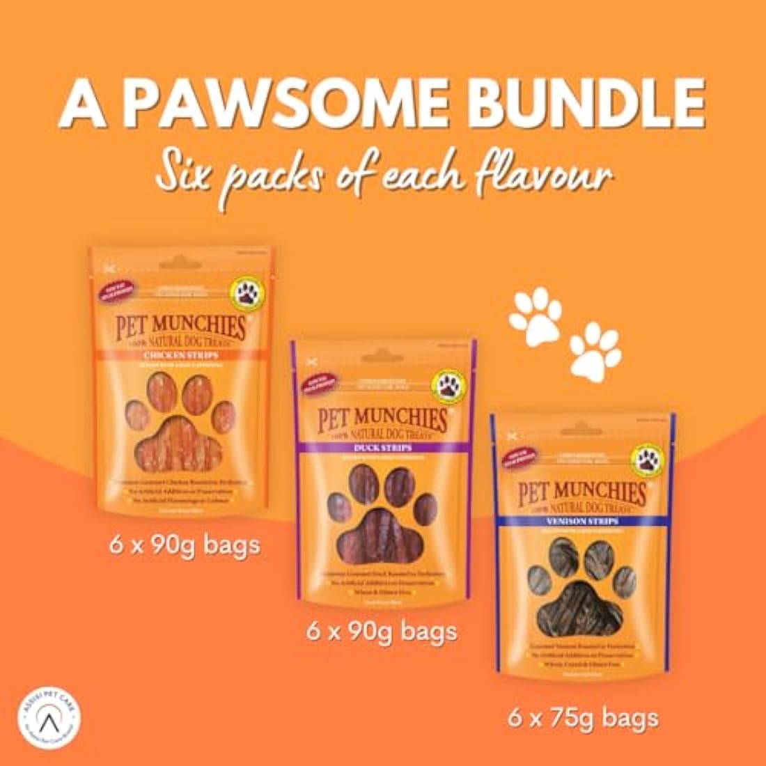 Pet Munchies Meaty Strips Bundle for Dogs, Multipack with Chicken, Venison, Duck Flavour, Natural Real Meat Dog Chew Treats, 18 Variety Bags, 255g