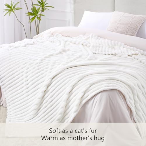 RUIKASI Fleece Throw Blanket for Sofa - King Size Fluffy White Throws for Sofas Extra Large, Soft Warm Blanket Throw for Couch, Luxury Decorative