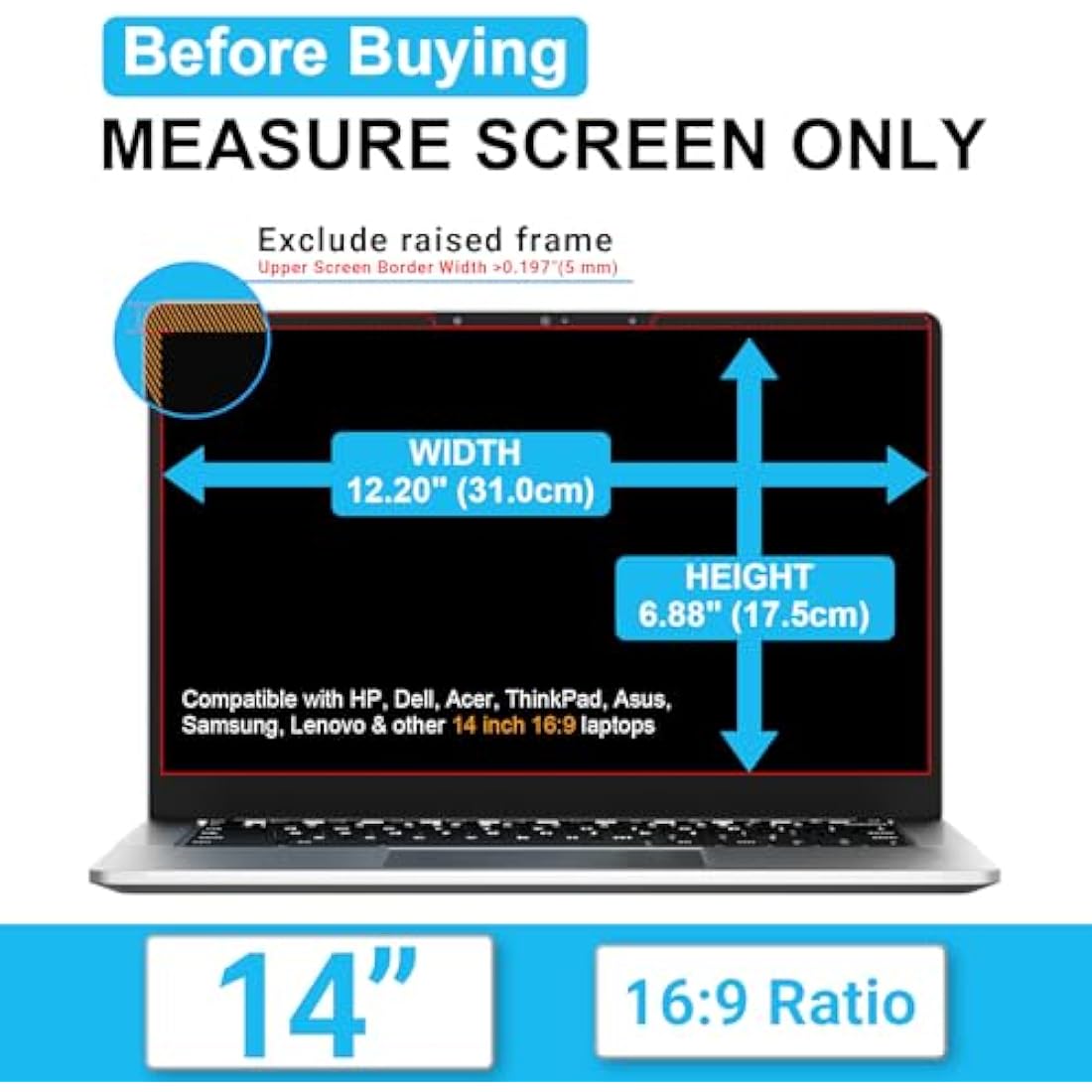 ZOEGAA Laptop Privacy Screen 14 Inch 16:9,Magnetic Removable Anti-Glare Blue Light Blocking Laptop Privacy Screen, Compatible with Dell/Lenovo/HP/Huawei/Acer/Asus