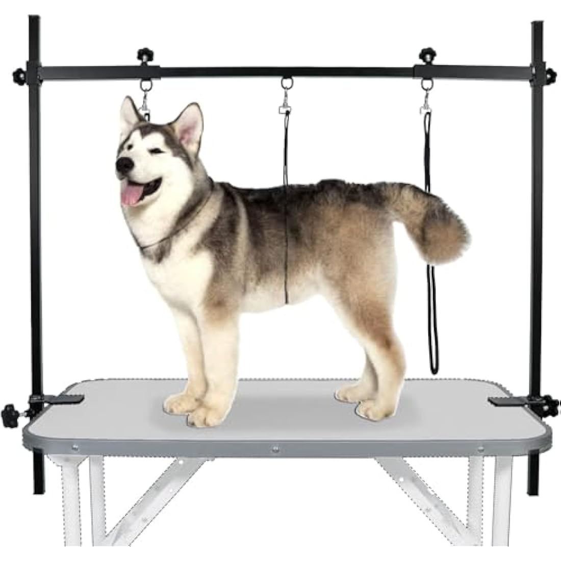 LEIBOU Dog Grooming Arm H-Shape Pet Dog Grooming Table Arm with 3 Noose and Clamp for Dogs and Cats Heavy Duty Aluminum Alloy Frame with 35.4” Adjustable Height and 36.2” ~ 50” Adjustable Width