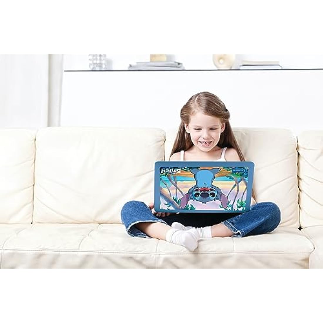 LEXIBOOK, Disney Stitch, Bilingual English/French Educational Laptop, 124 Language Activities, Writing, Maths, Logic, Music and Games, Boys and Girls, Purple/blue, JC598Di1