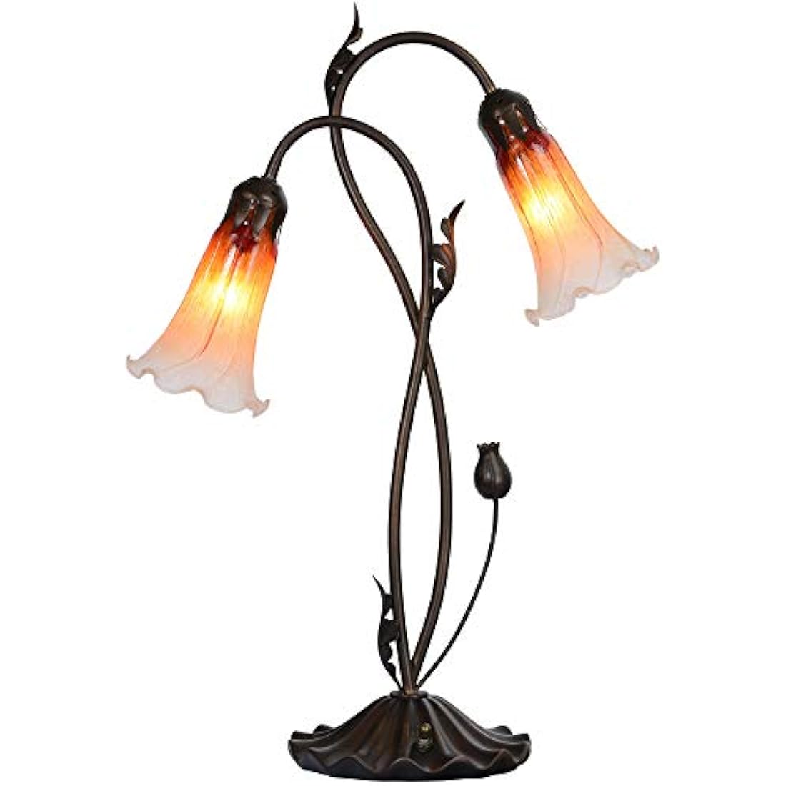 Bieye L30698 Lily Flower Blown Glass Accent Table Lamp for Living Room Bedroom Decoration (2-Light, Orange)