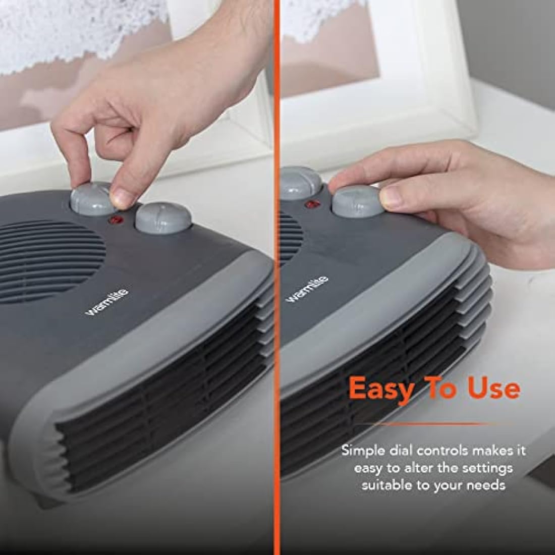 Warmlite WL44004DT 2000W Portable Flat Fan Heater with 2 Heat Settings and Overheat Protection, Dark Titanium