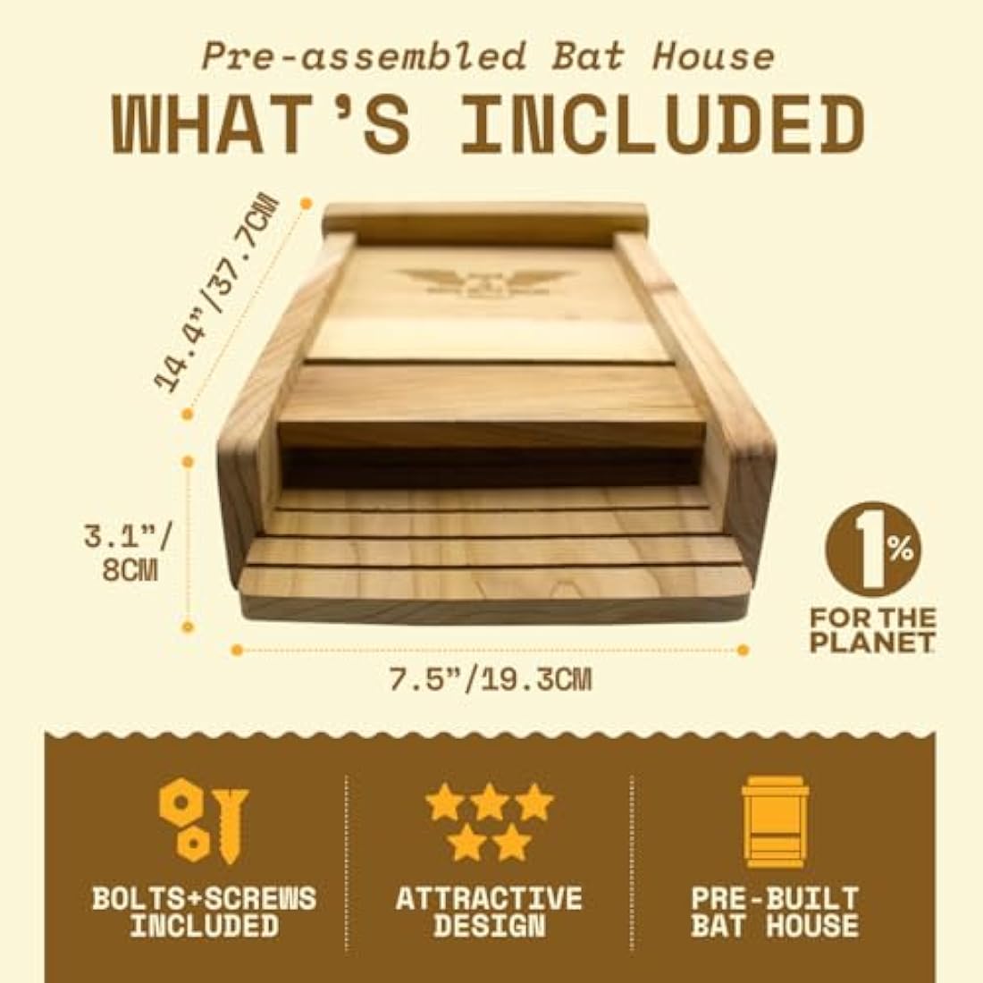 WildYard The Complete Bat House & Bat Box for Outdoors - Keep your Backyard Mosquito-Free - Without Paint, Single Chamber - Easy to Hang