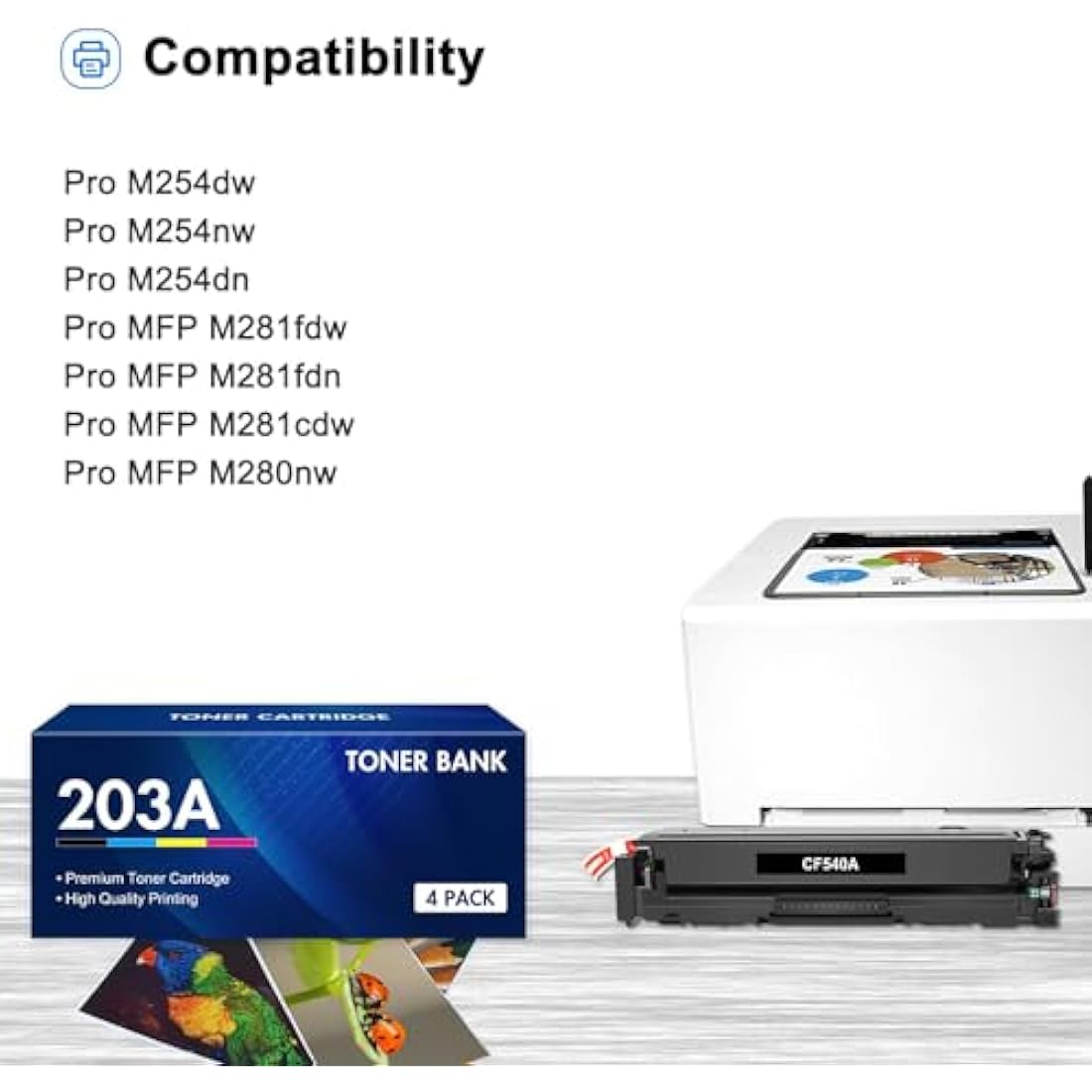 Toner Bank Compatible Toner Cartridge Replacement for HP 203A CF540A 203X CF540X Color LaserJet Pro MFP M281fdw M254dw M280nw M254nw M281cdw M254dn M281fdn M281 (Black,Cyan,Yellow,Magenta, 4-Pack)
