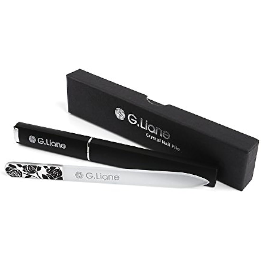 G.Liane Crystal Glass Nail File Professional Double Sided Etched Crystal Nail Files Set for Nail Art & Nail Care Alternative to Metal Nail Files Emery Boards & Buffer (Rose Black)