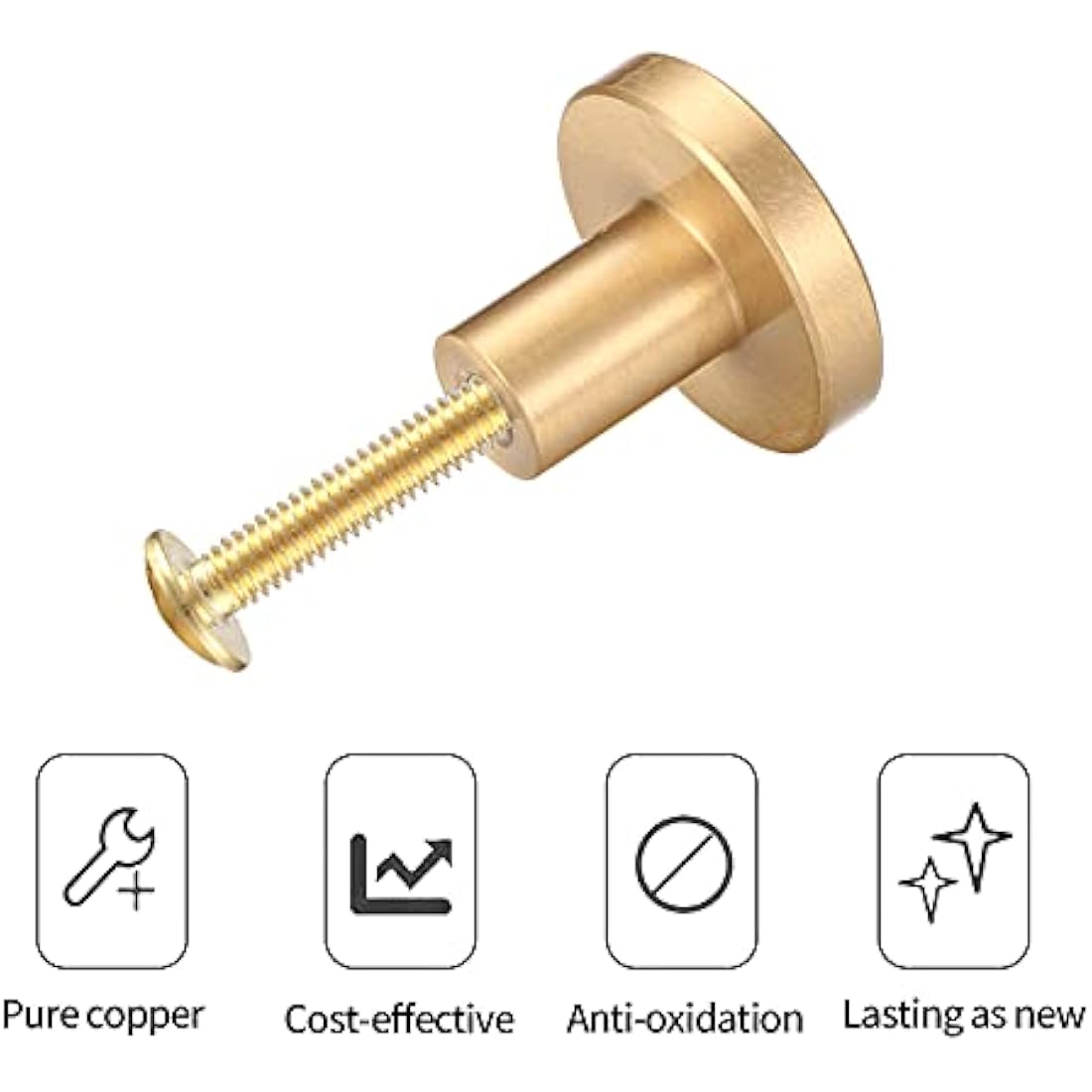 Yibaijia 6 Pcs Round Cabinet Knobs, Gold Brass Drawer Knobs, Door Kitchen Hardware Cupboard Knob, Stainless Steel Single Hole Handle with Screws for Home Decorating, Cupboard, Wardrobe (20mmx25mm)