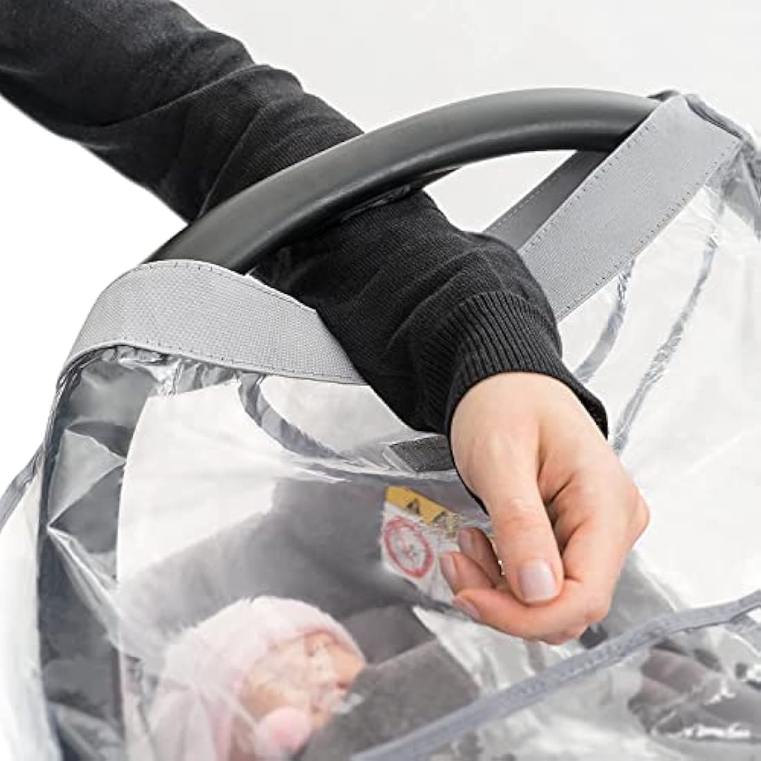 ZAMBOO Universal Car Seat Rain Cover with Quick-Access Window (to fit Maxi COSI/Cybex/Graco/Joie/Nuna e.g.) - Baby Car Seat Rain Cover, Dual Side Ventilation, Handle Opening - Grey