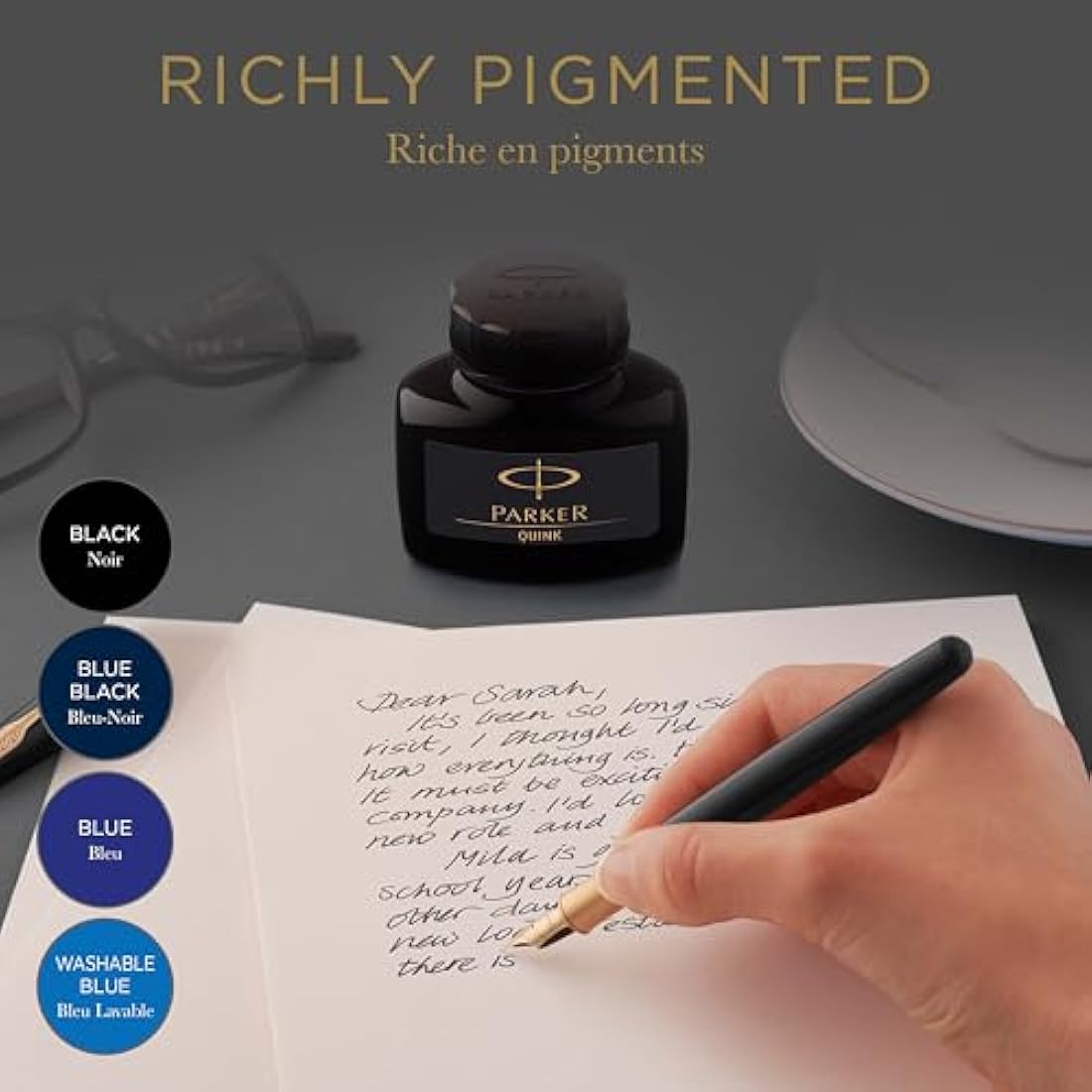 Parker Fountain Pen Ink Bottle | Black QUINK Ink | 57 ml Fountain Pen Refill