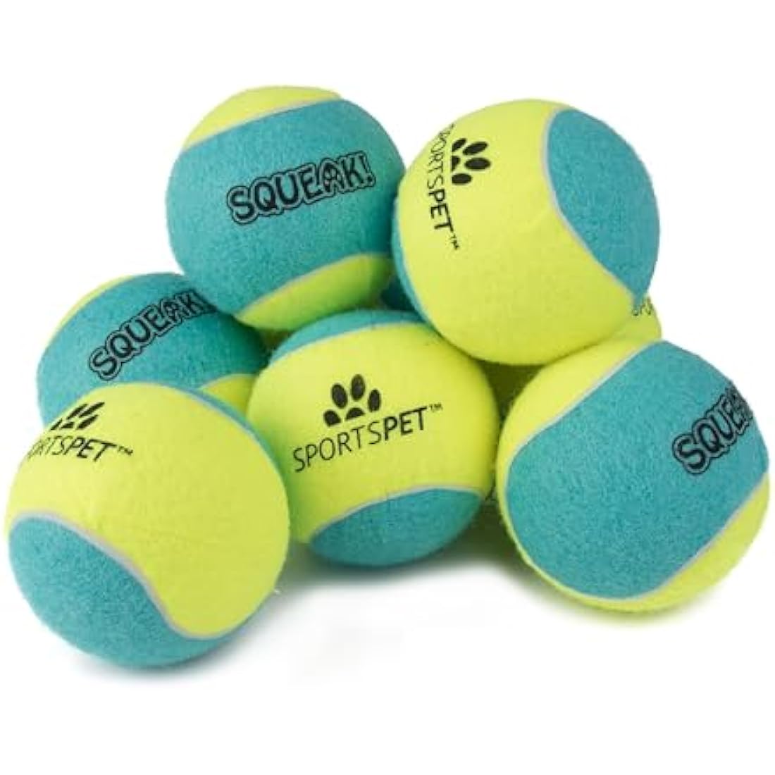SPORTSPET Squeak Tennis Balls for Dogs - Extra Bouncy - Non Toxic - Durable - Long Lasting - Floats - Squeak Large Tennis Balls Pack of 8 (80 mm)