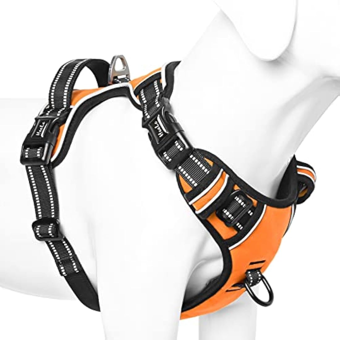 HEELE No Pull Dog Harness - Small, Reflective, Adjustable with Front & Back Leash Attachments & Soft Padded Control Handle - Orange, S