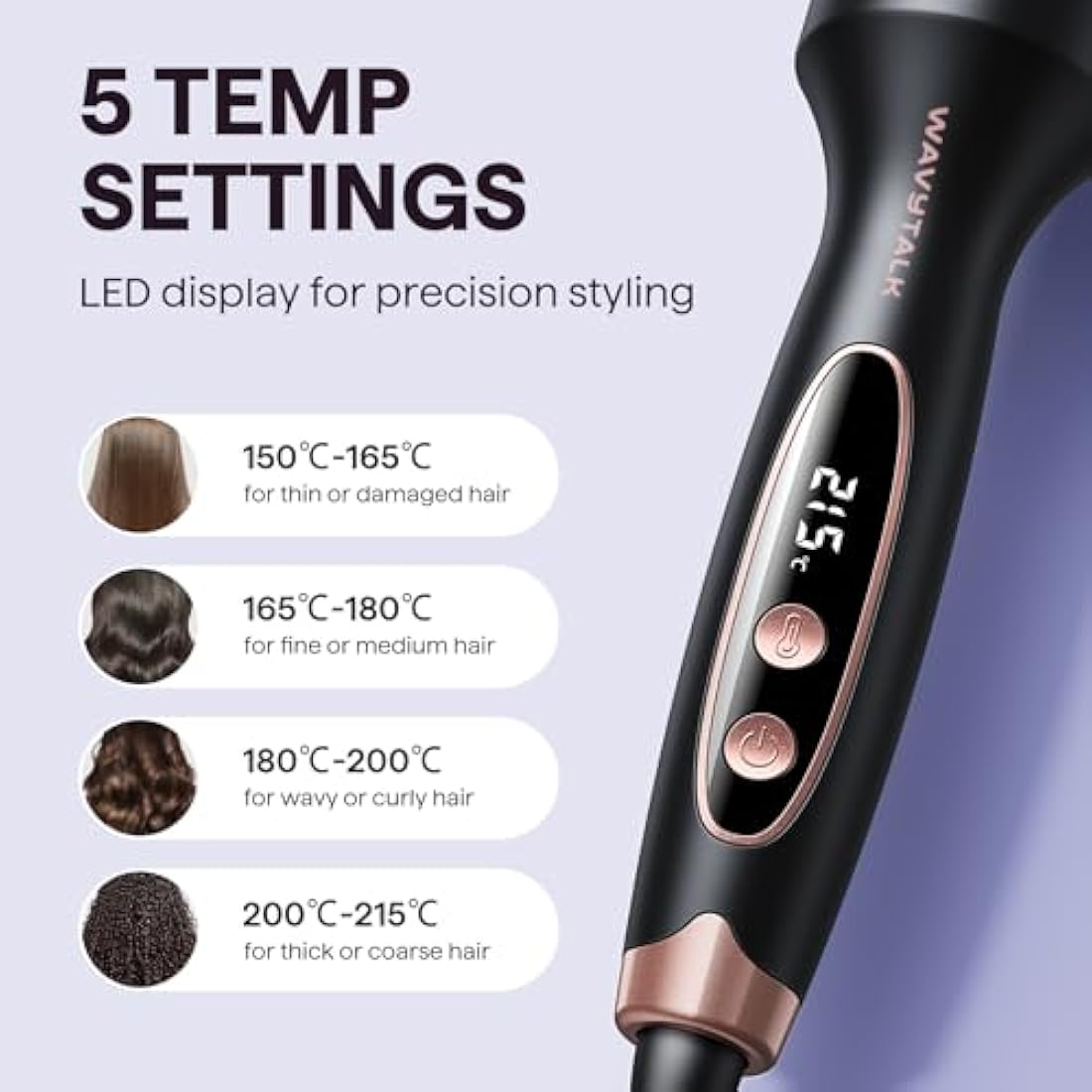 Wavytalk Thermal Brush, Blowout Boost Ionic Heated Hot Round Brush, to Make Hair Smoother & Shinier, Easy to Use & Less Damage, 38mm Barrel, 5 Temperature Settings, Dual Voltage, UK Plug, Rose Gold