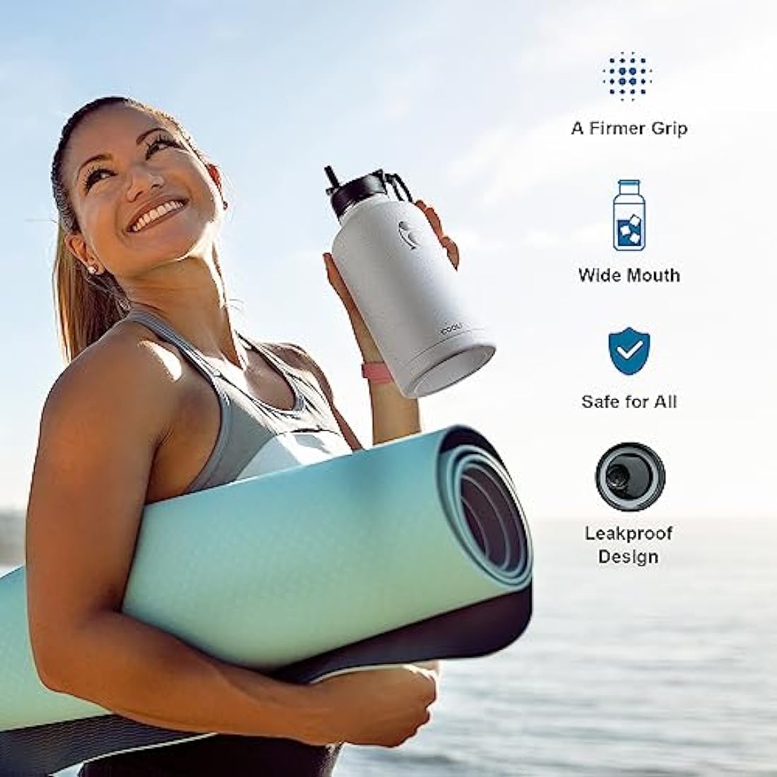 Coolflask Insulated Water Bottle 2L, Half Gallon Water Jug with Straw & 3 Lids, Large Insulated Water Bottle, Stainless Steel Vacuum Water Bottle for Gym, Sports and Travel, Starry White