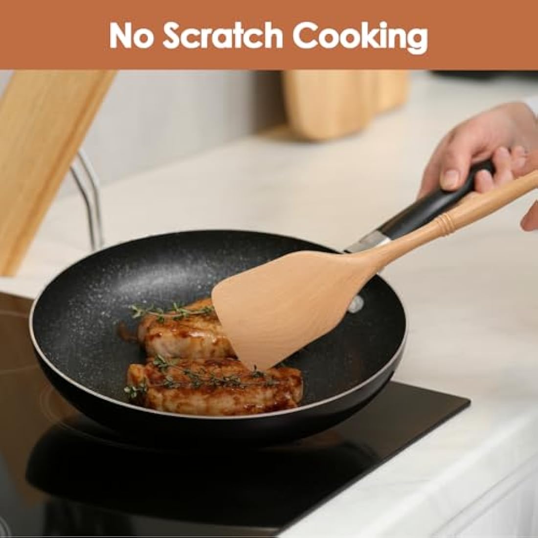 comfoyar Wooden Spoons for Cooking, 7 Pieces Kitchen Cooking Utensils Set with Spatula and Ladle, Heat Resistant Kitchen Cookware for Nonstick Pan-Beech