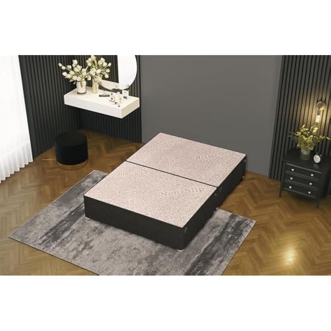 Bed Centre Bliss Grey Linen Divan Base with Optional Drawers and Headboard (3FT Single, 2 Drawers Same Side No Headboard)